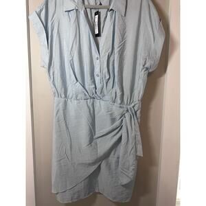 Steve Madden Women’s XL Blue Satin Romper Collared Button Front Tie Waist